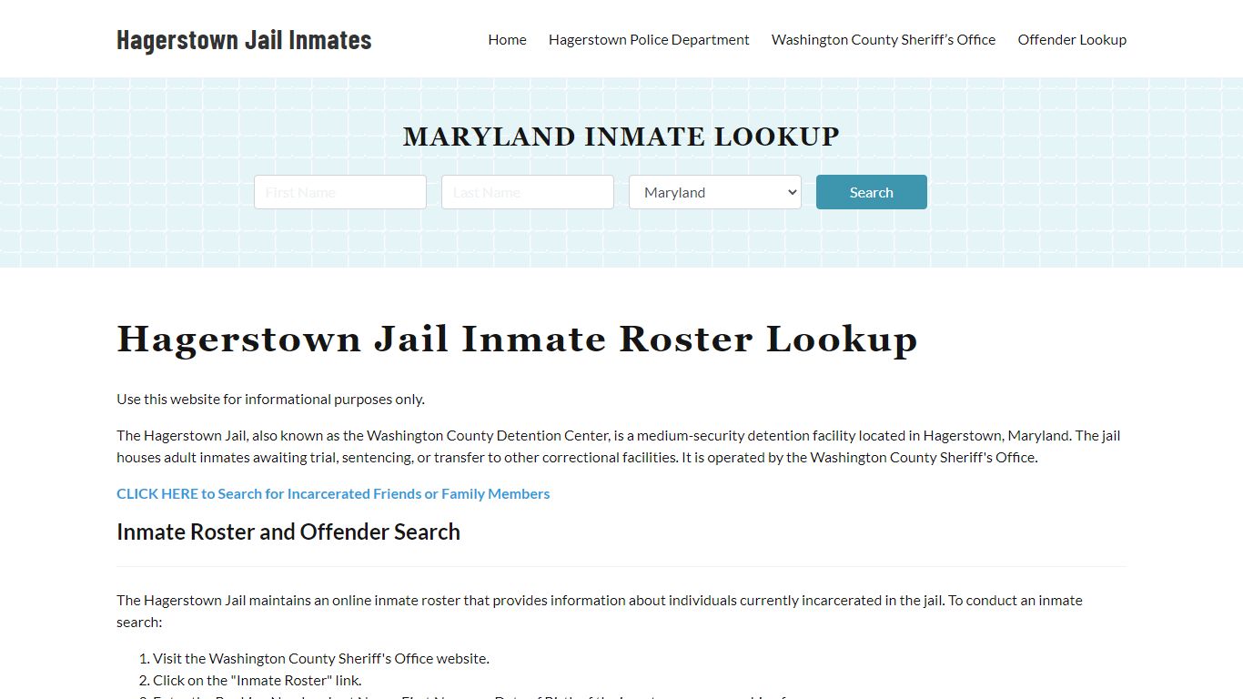 Hagerstown Jail Inmate Roster, Washington County, MD, Offender Search